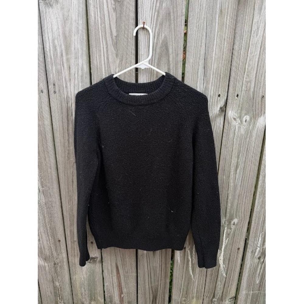 Minimalist Basic L.O.G.G. H&M Sweater S Black Textured Crew Neck Raglan Knit